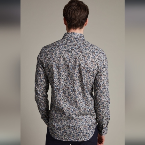 Matinique Grey Blue Floral Long Sleeve Men's Shirt. 100% cotton. Size L - Picture 3 of 14